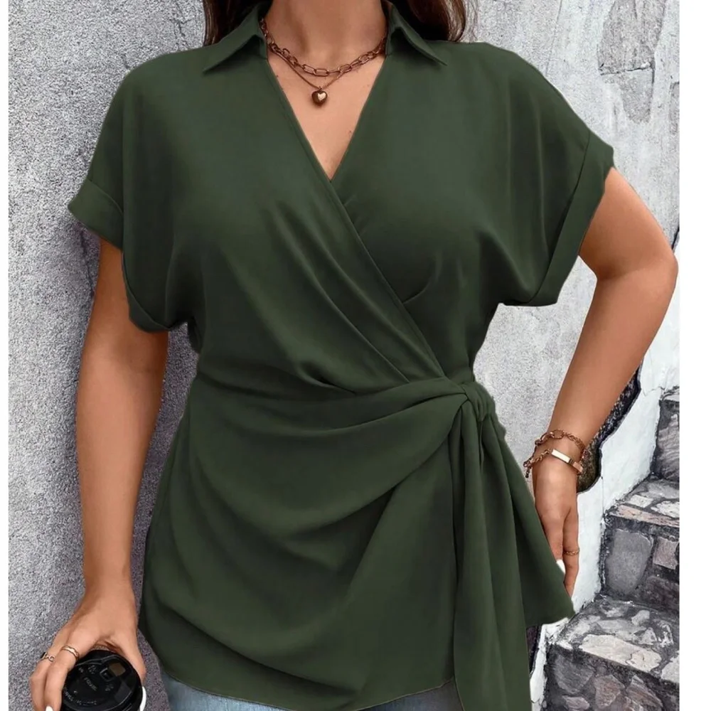 Plus Surplice Cuff Sleeve Side Knot Blouse - Picture 2 of 9